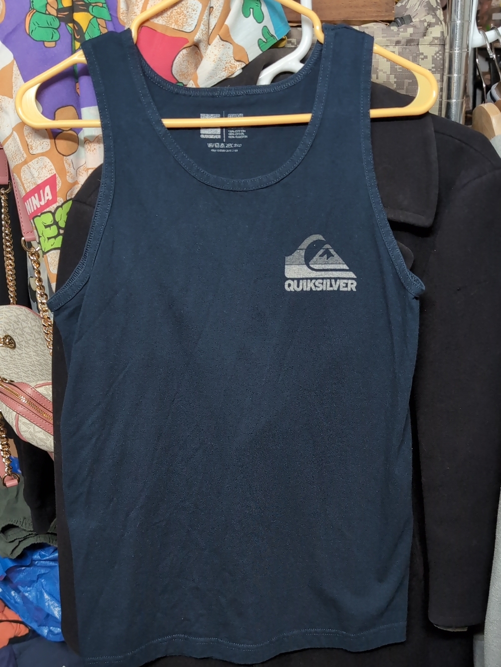 Quiksilver Men's Dark Navy Tank Top with Chest & Back Logo Small Sz S